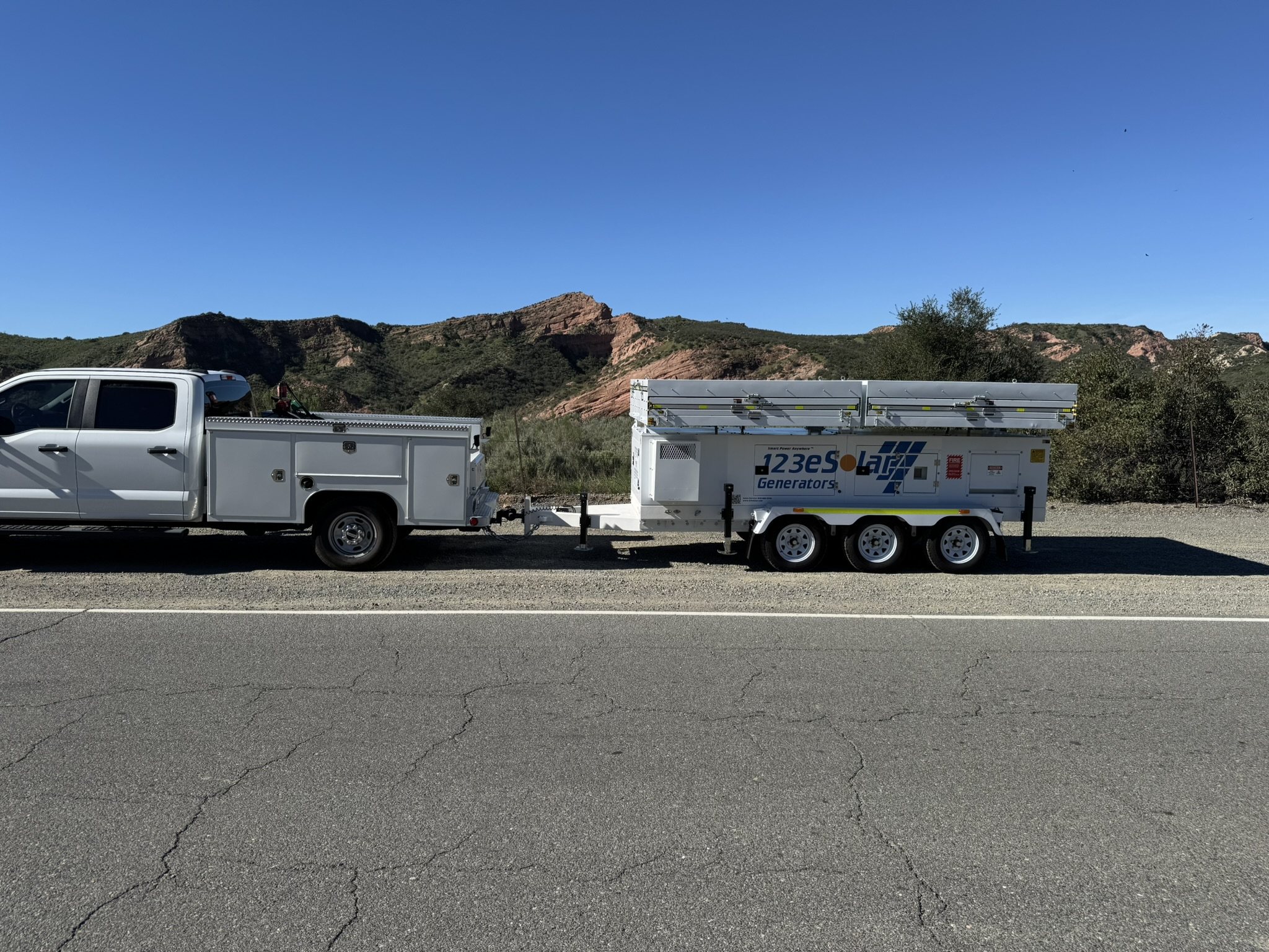 123eSolar mobile solar generator trailer on a desert highway