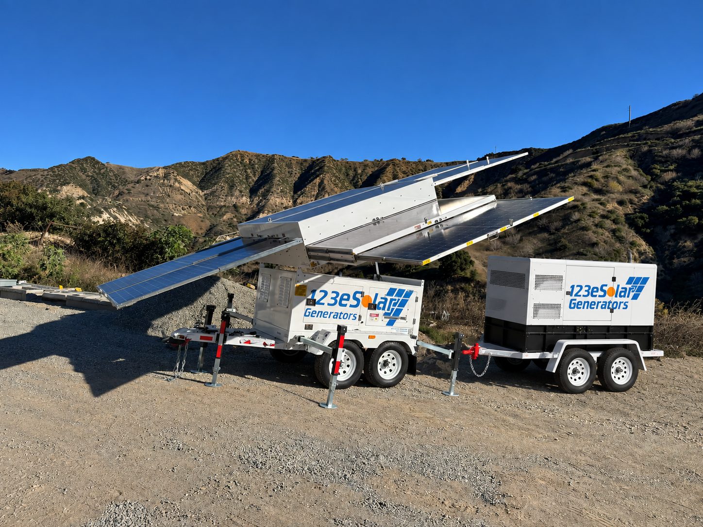 123-SG-4S82-40 — Two units, one system: ten panels open beside the standalone 40 kW diesel.