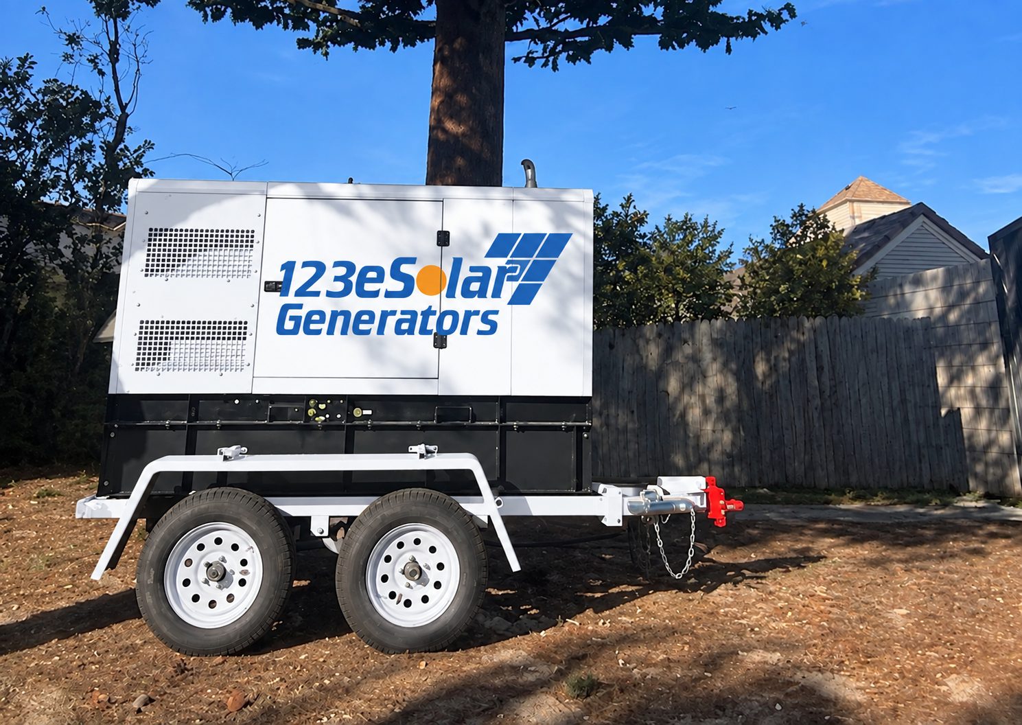 The standalone 40 kW diesel generator on its own tandem-axle trailer